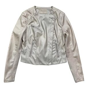 Blank NYC Faux Leather Knit Moto Jacket Asymmetrical Zip Collarless Beige Small